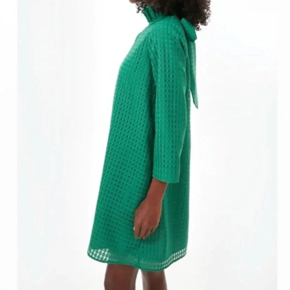 Tuckernuck Emerald Burnout Daphne Dress sz L Ruffle Collar Bow Mini Cocktail - Picture 5 of 15